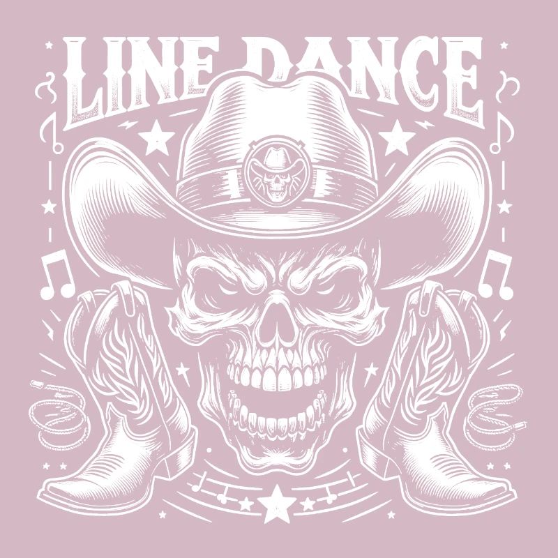 Crâne de danse en ligne avec stetson et bottes et lasso