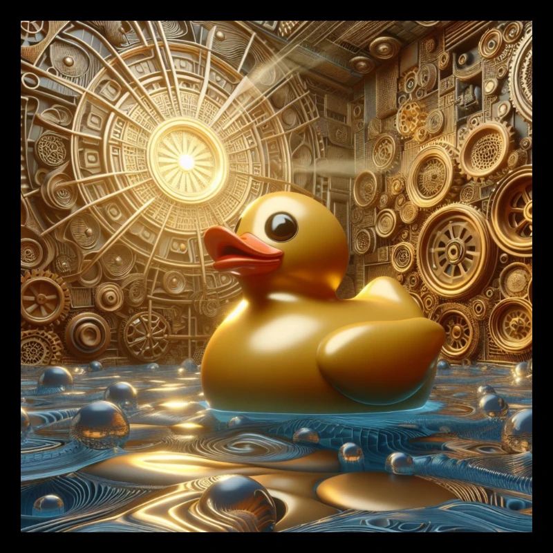 Bade Ente in Gold in Risographie Hyperrealismus