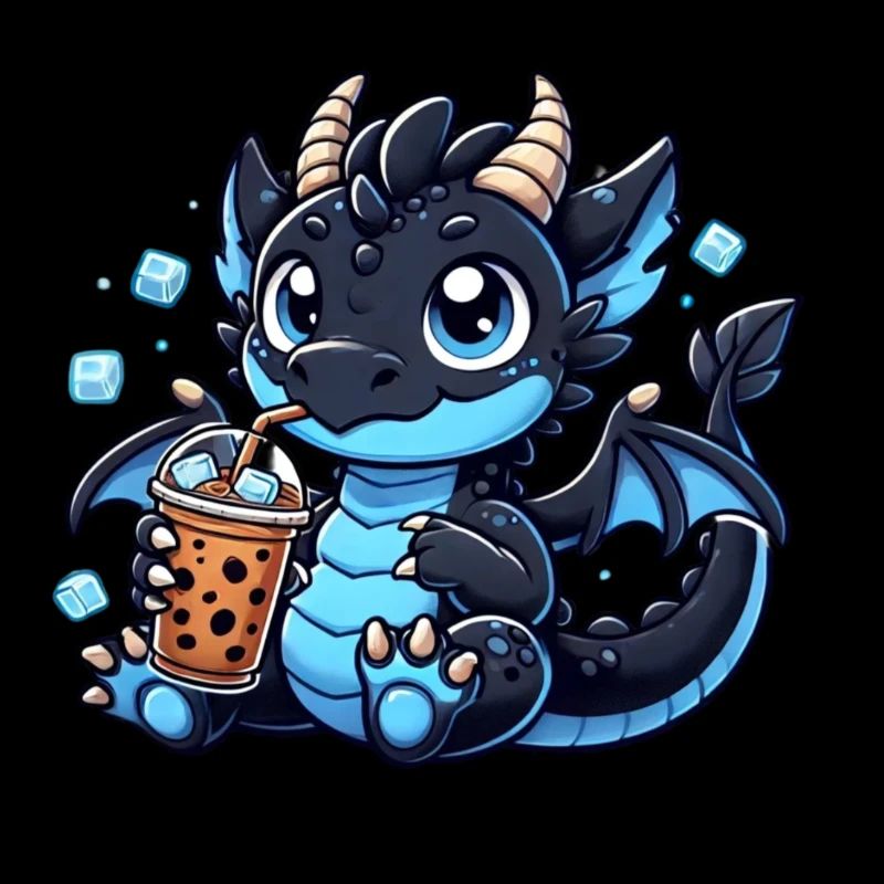 Cute blue Dragon iced Coffee , Drache Eiskaffee