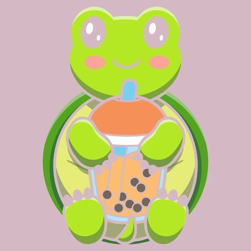 Bubble Milk Tea Turtle Drinking Boba Milk Tea