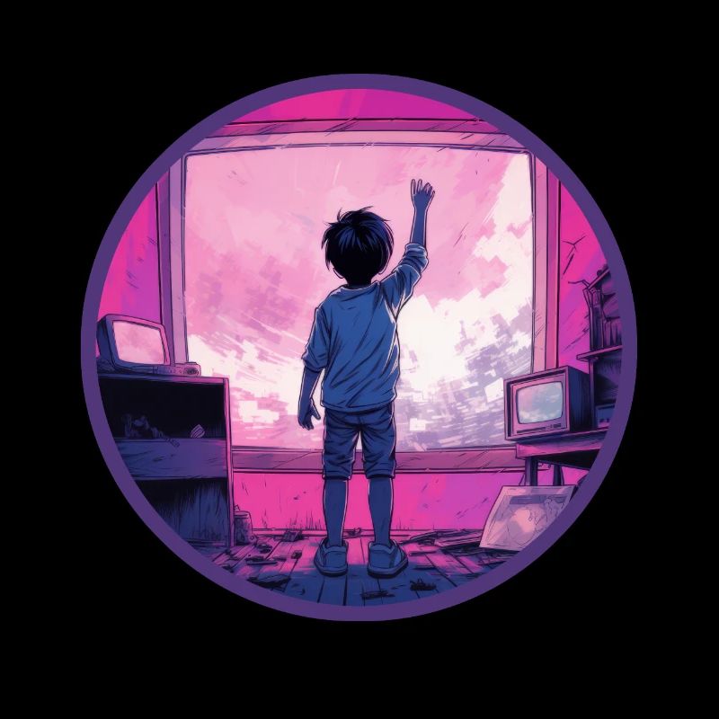 Static TV Anime Boy Vaporwave Pink Blue Gradient