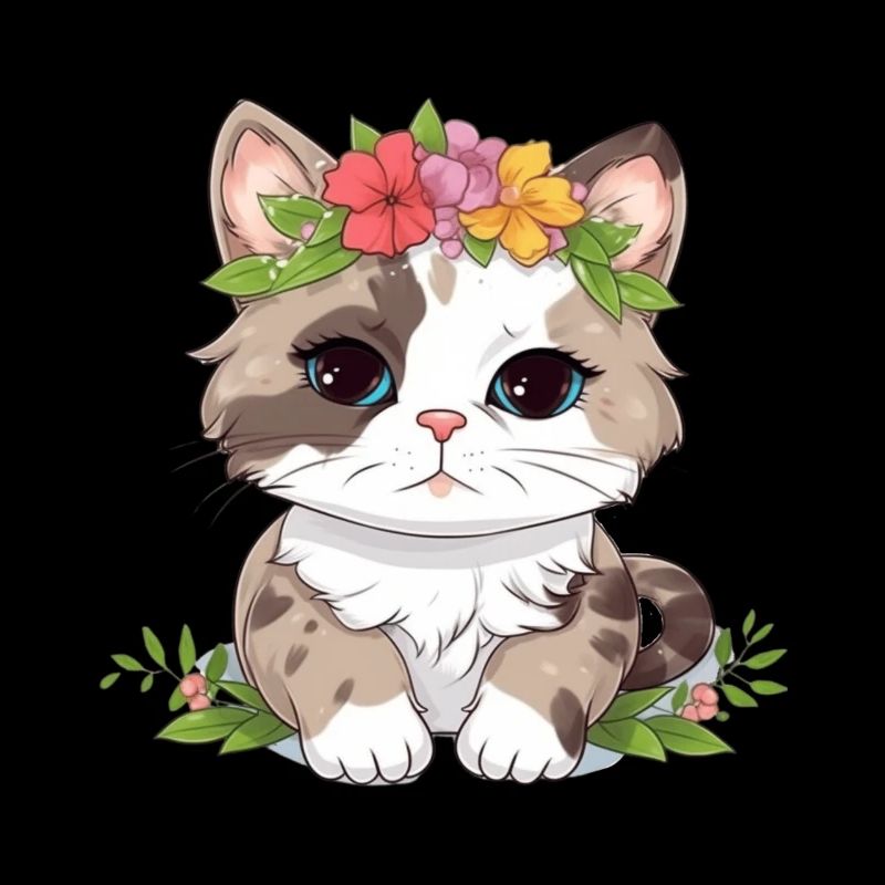 Chat mignon avec des fleurs