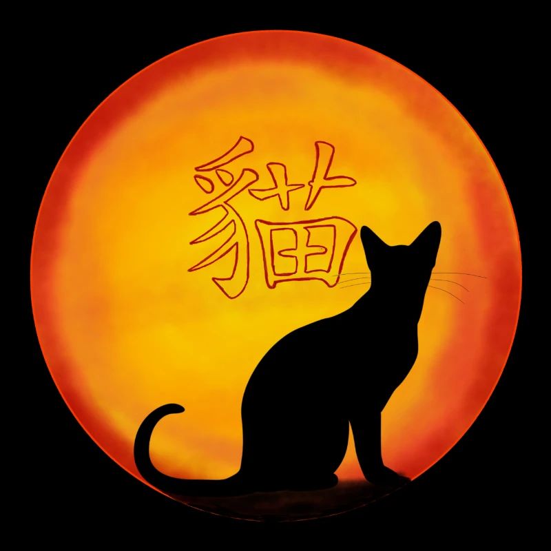 Caractères chinois du coucher de soleil chat