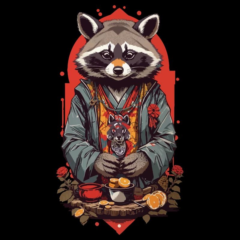 Glückbringender Waschbär Retro Japan Art Style