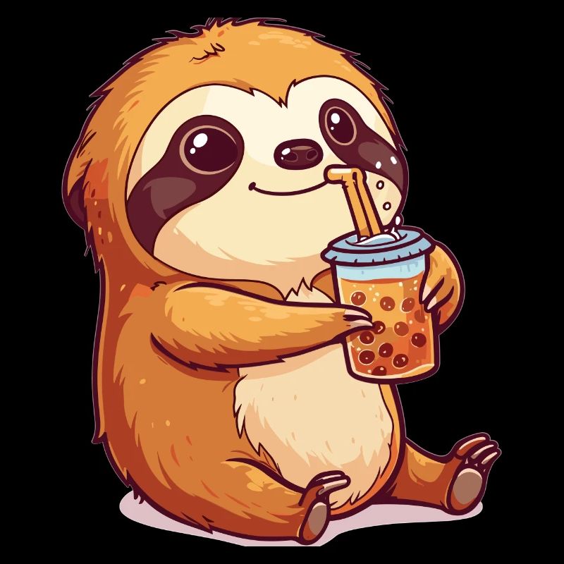 Sloth Drinking Bubble Tea Boba Anime Cute Graphic