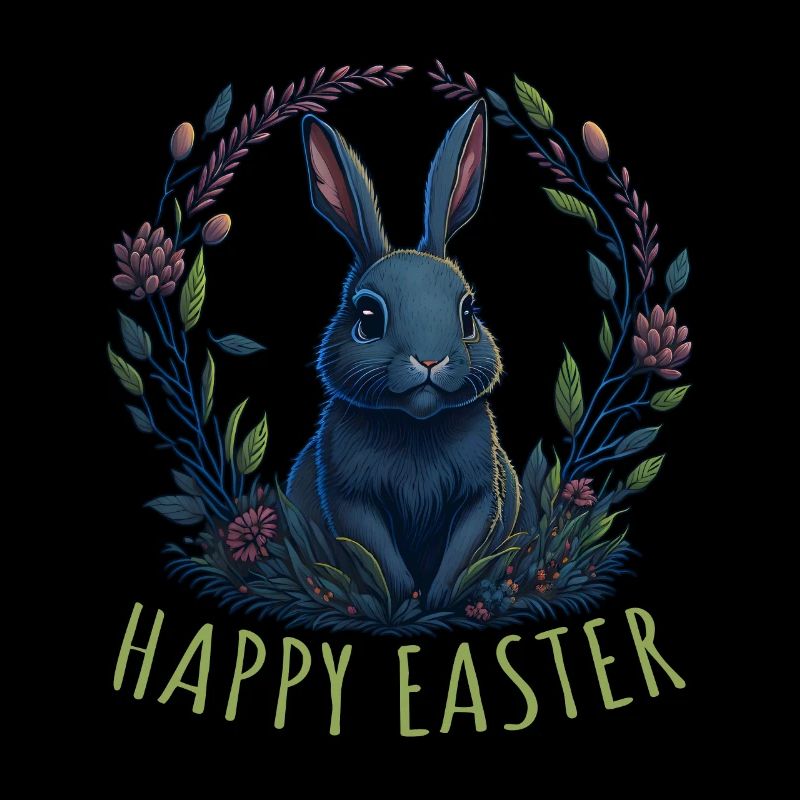 Rabbit with Easter eggs & spring flowers Easter