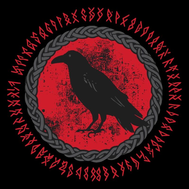 Norse Raven with Ancient Runes Circle