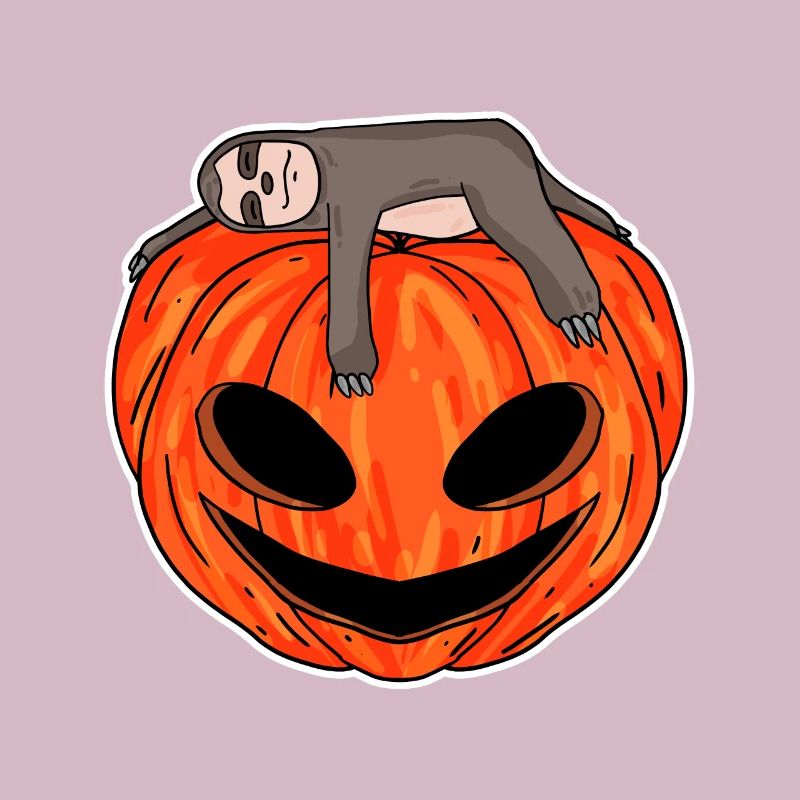 Sloth sleeping on pumpkin