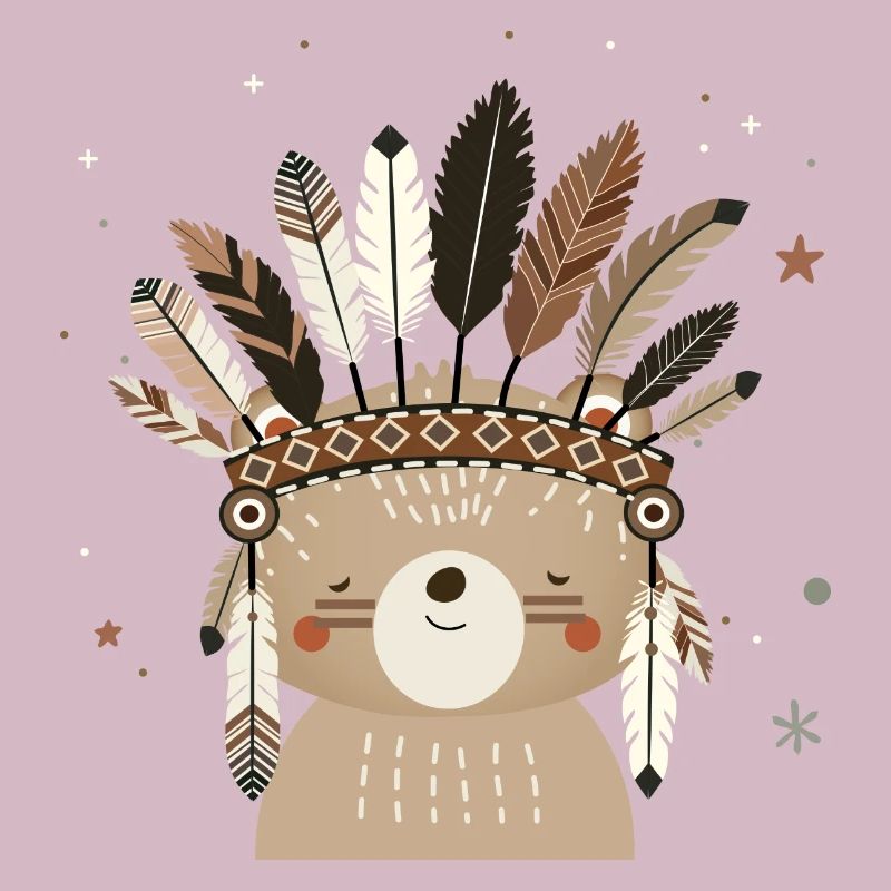 Ours mignon avec coiffe en plumes dans le style boho