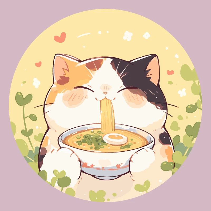 Katze isst Ramen