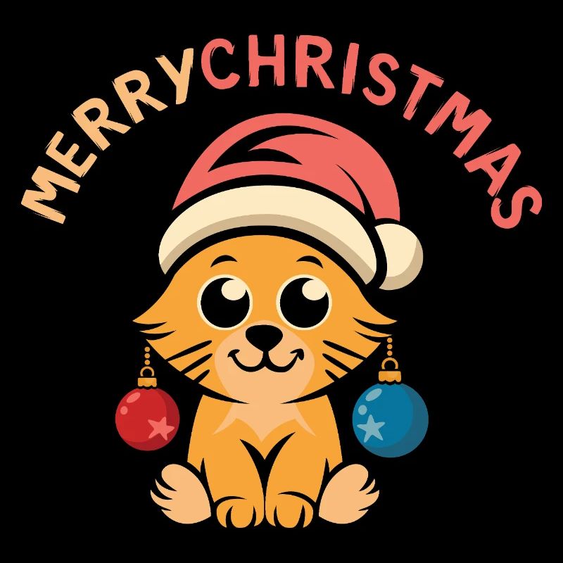 Chat de Noël mignon avec chapeau et boules de Noël