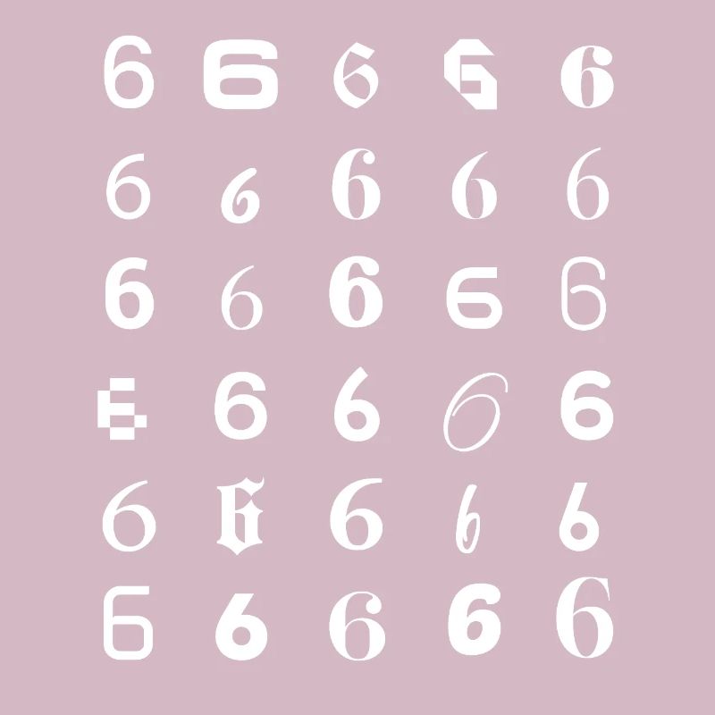 Typography number Six Repeated Glyphs