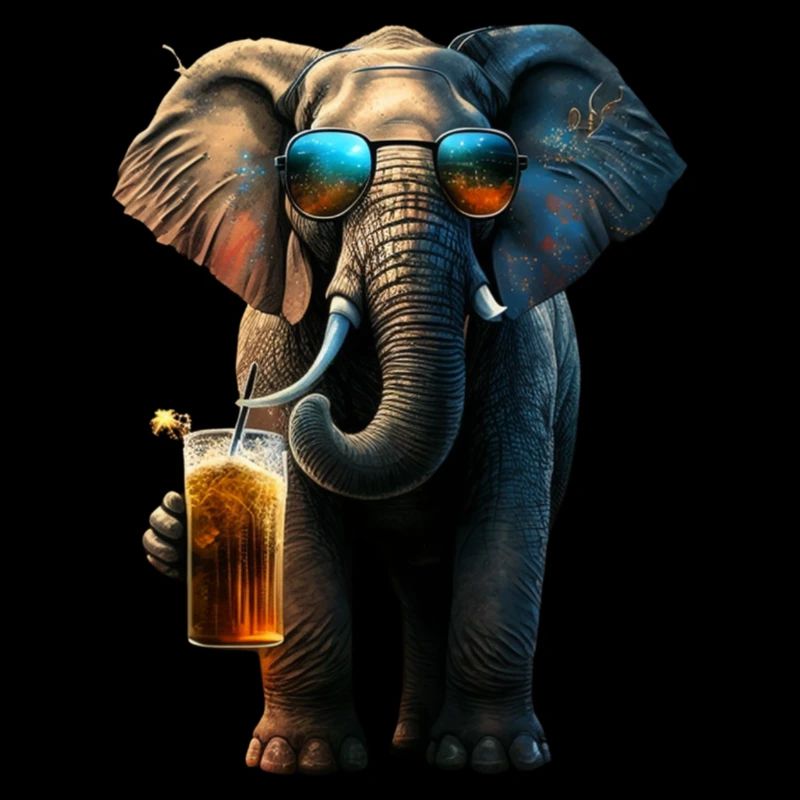 Elefant mit Bier und Cooler Sonnenbrille