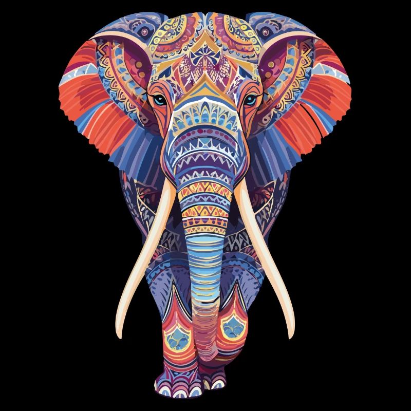Elephant mandala walking frontally in colorful look