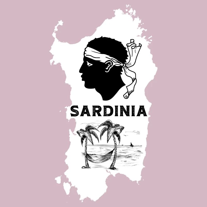 Sardinia Island Map with Palm Trees Pirate Head