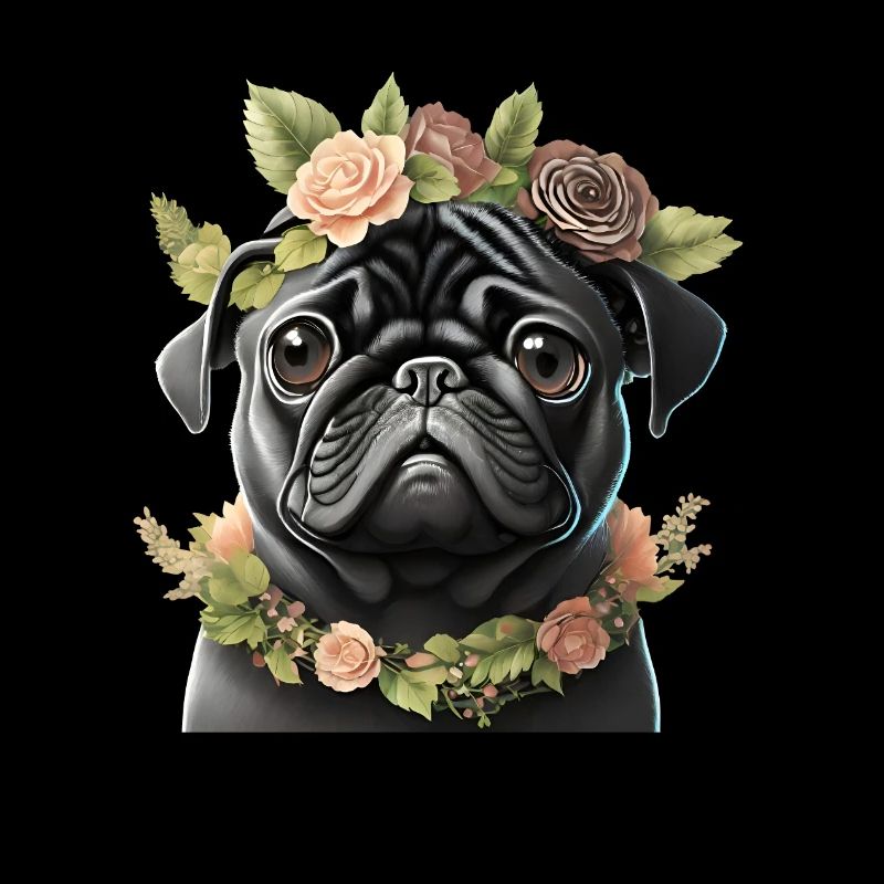 Mops mit Kranz