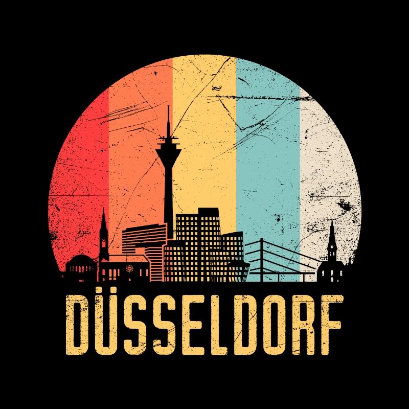Düsseldorf Skyline Silhouette 80s Retro Vintage