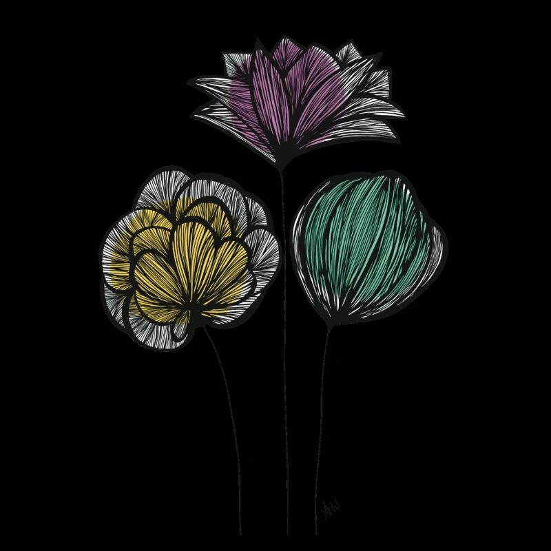 Abstrakte Fine Line Blumen Bunt