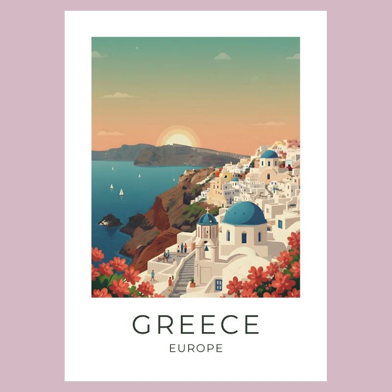 Vue côtière du coucher de soleil de Santorin