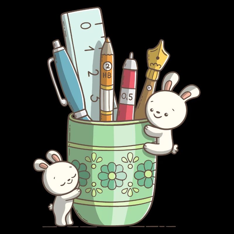 Deux lapins mignons devant un stylo