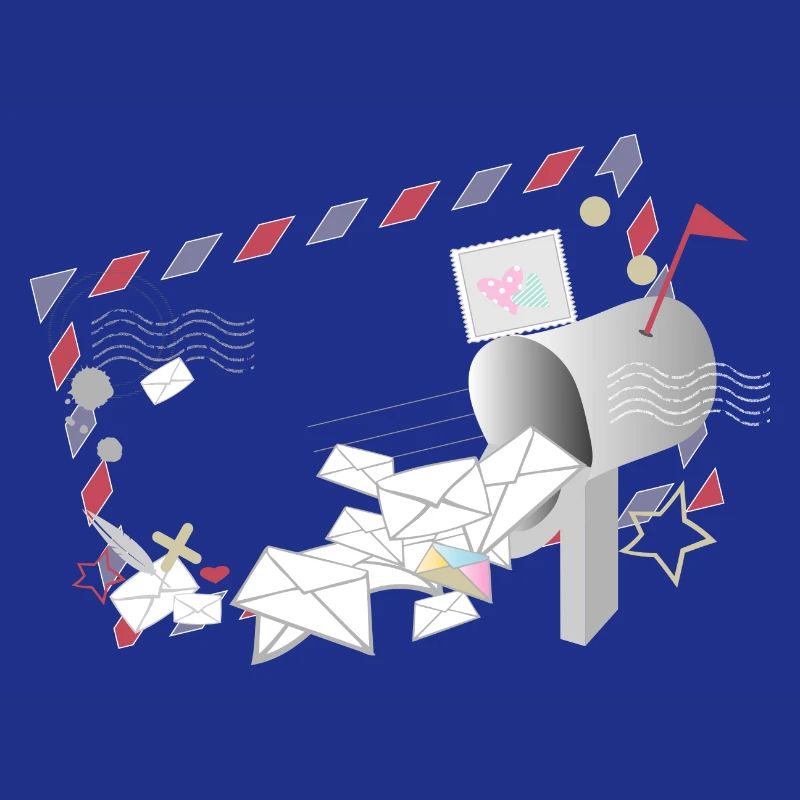 Airmail frame with letters and mailbox
