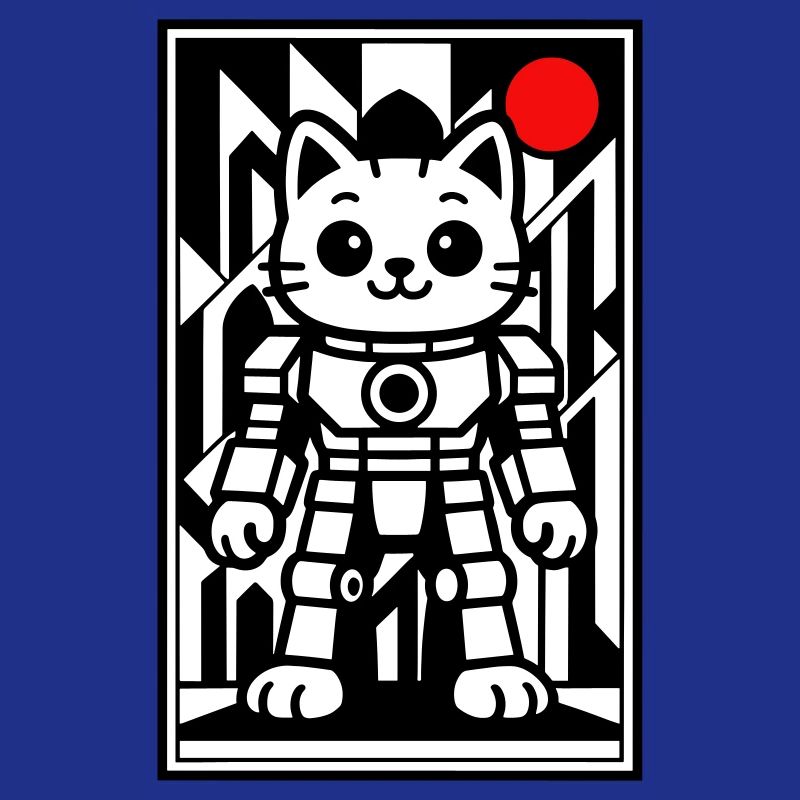 Cat robot in space with red planet