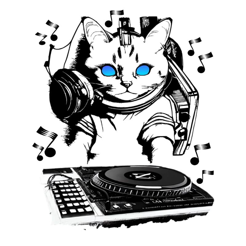 Cat DJ avec table de mixage