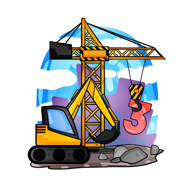 3rd birthday 3 years crane construction site excavator boy