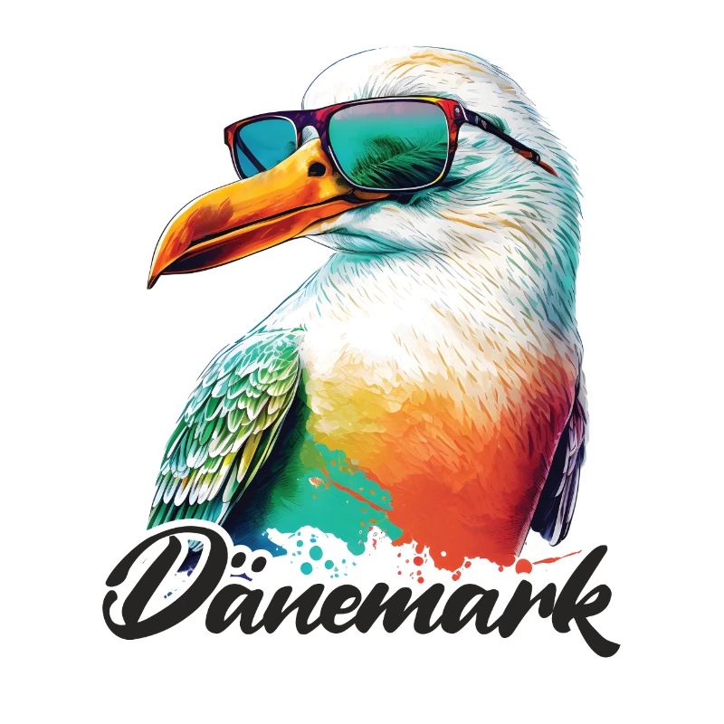 Dänemark Urlaub coole bunte Möwe mit Sonnenbrille