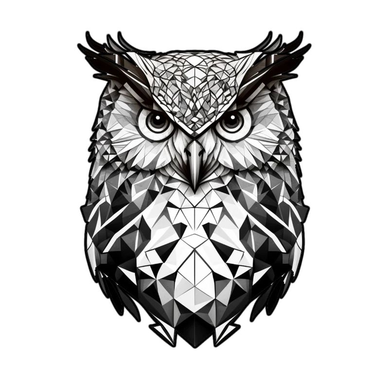 Geometrischer Eulenkopf schwarz weiss