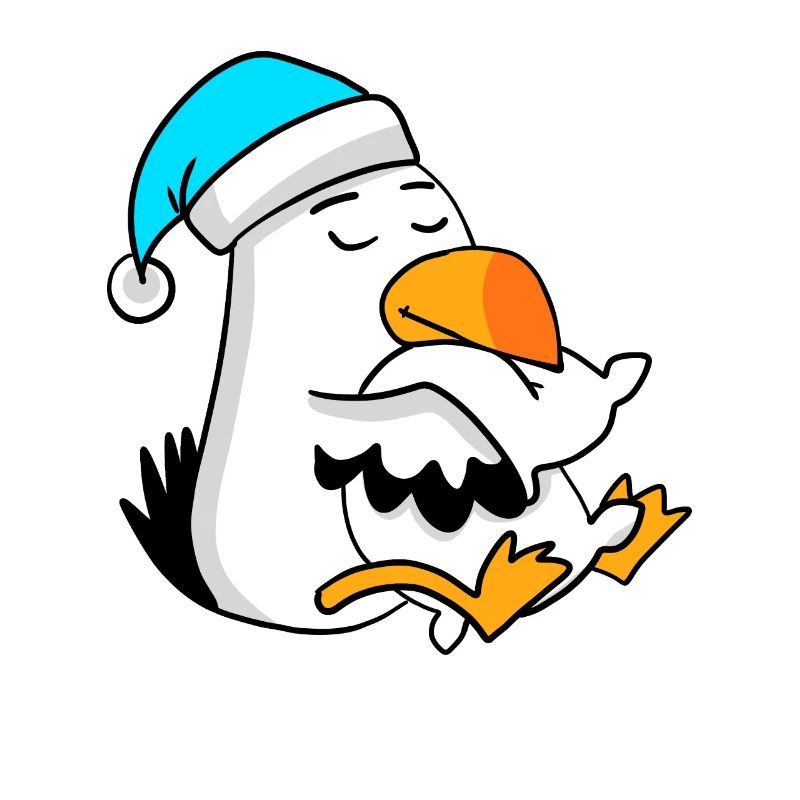 Seagull with pillow and sleepy cap