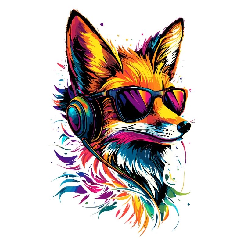 Fuchs DJ Kopfhörer Bunt Regenbogen Musik Füchse