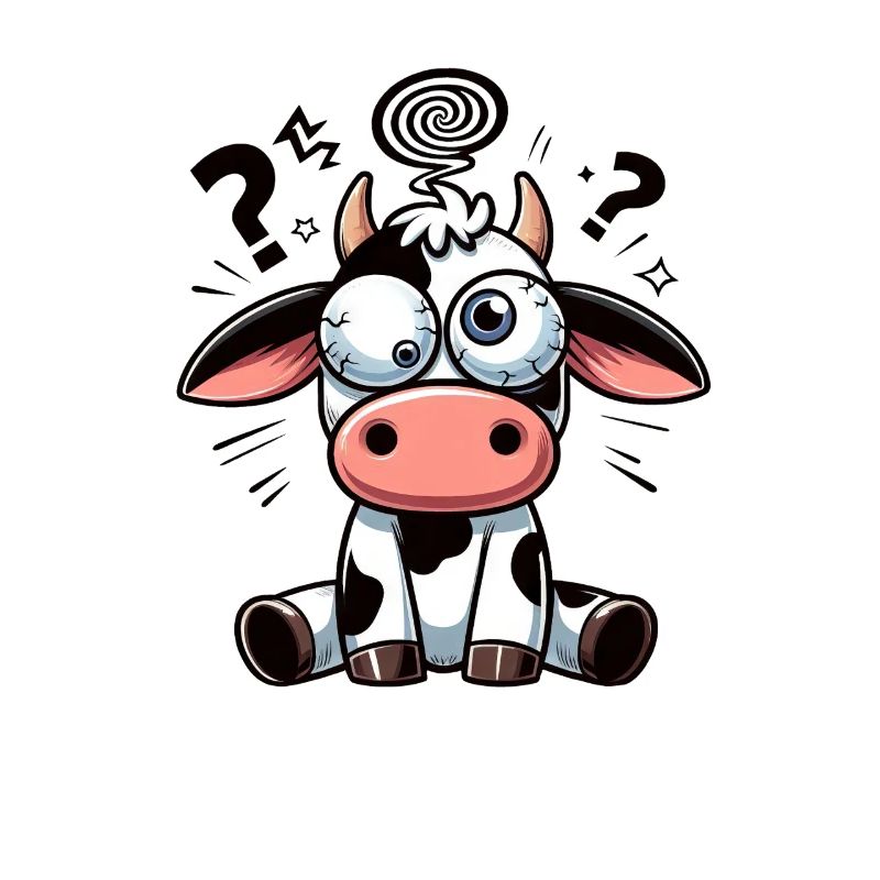 Drôle Vache Confuse Dessin Animé Yeux Écarquillés Maladroits