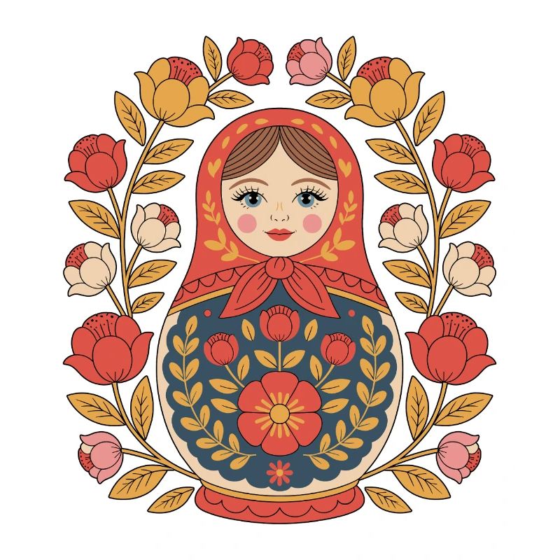 Conception de couronne de fleurs matriochka