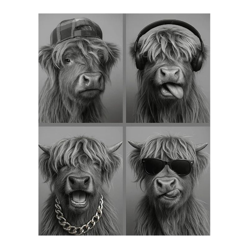 Beef Highland Cow Four Faces Collage