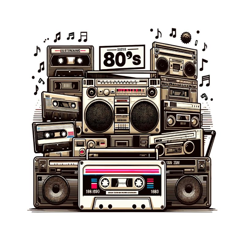 Cassette Era Boombox Collage