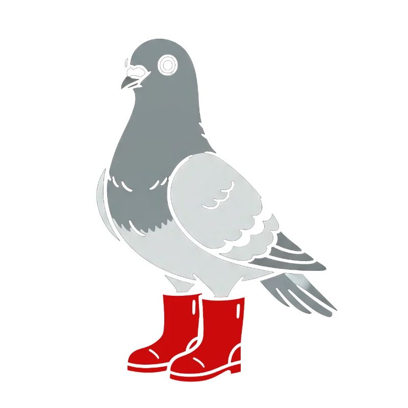 Dove in red boots