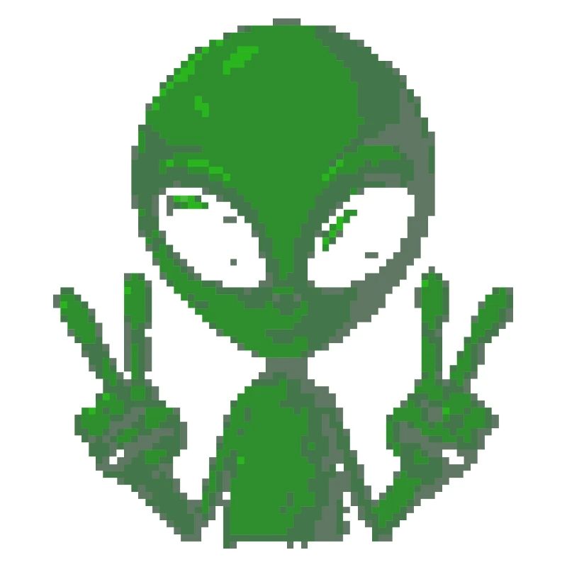 Pixel grünes Alien-Friedenszeichen