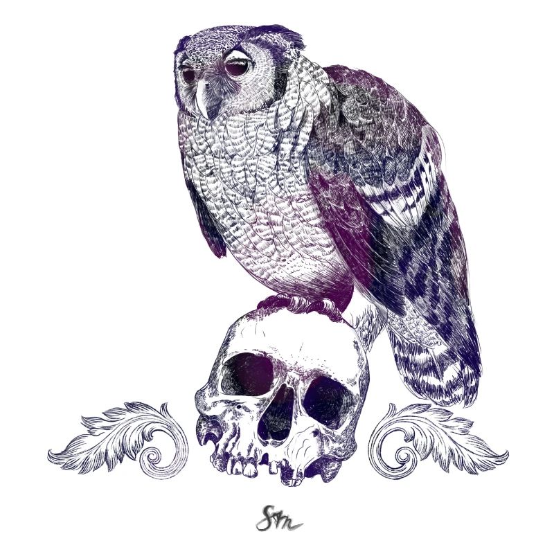 Eurasian Eagle Owl and Skull with Ornaments