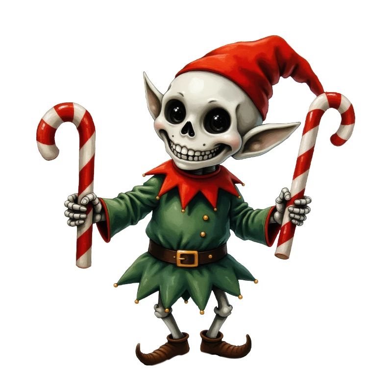 Christmas skeleton elf with walking sticks