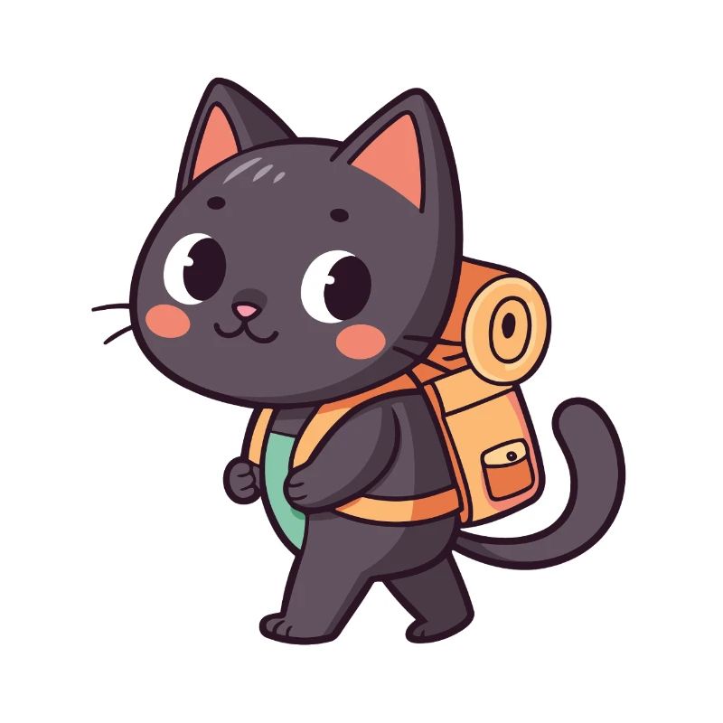Entdeckerkatze mit orangefarbenem Rucksack