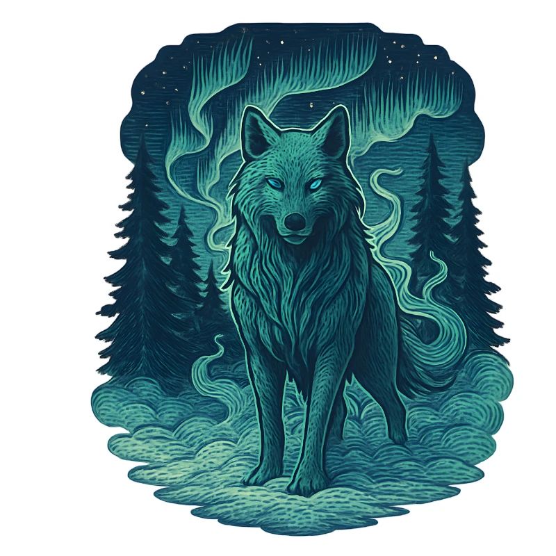 Nordlicht-Wolf im Wald
