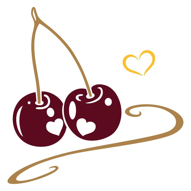 Two cherries with hearts, in love.