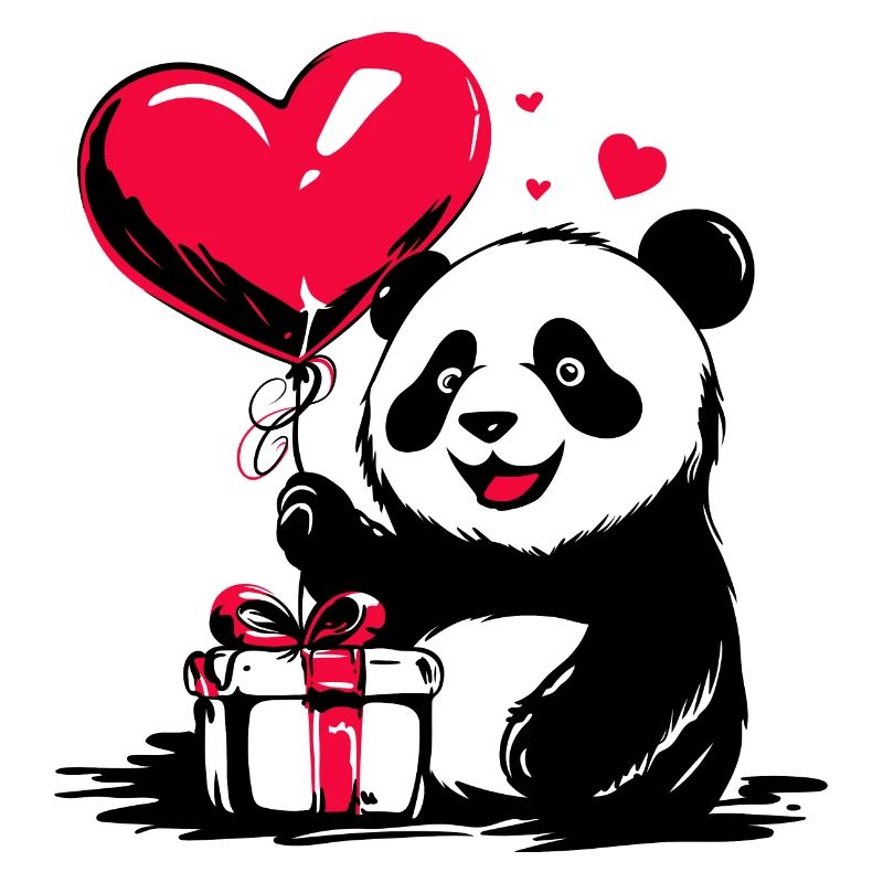Panda Bear with Heart Balloon - Heartful Creatures