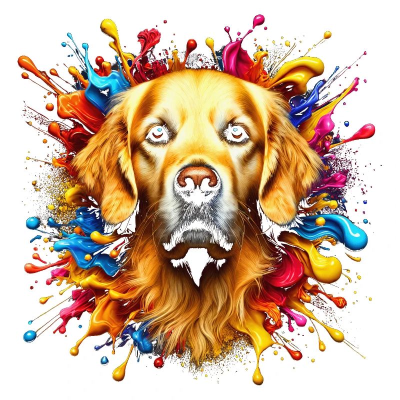Mignon Golden Retriever avec des éclaboussures colorées de couleurs