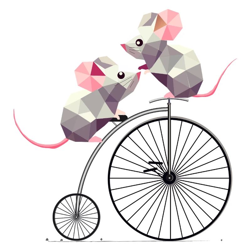 cute polygon mice on a nostalgic penny farthing