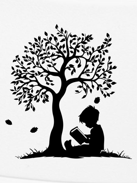 Child Reading Under Tree