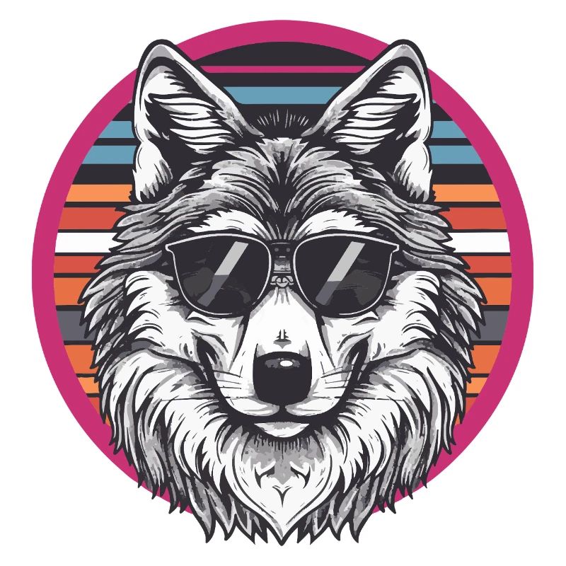 Wolf with sunglasses in retro stripe