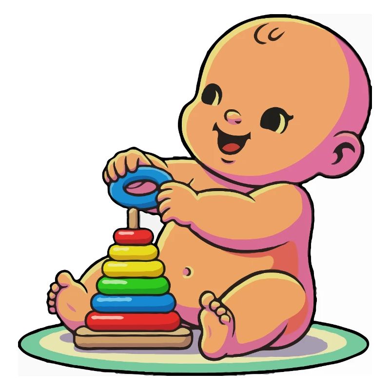Baby mit Regenbogen-Stapelringen