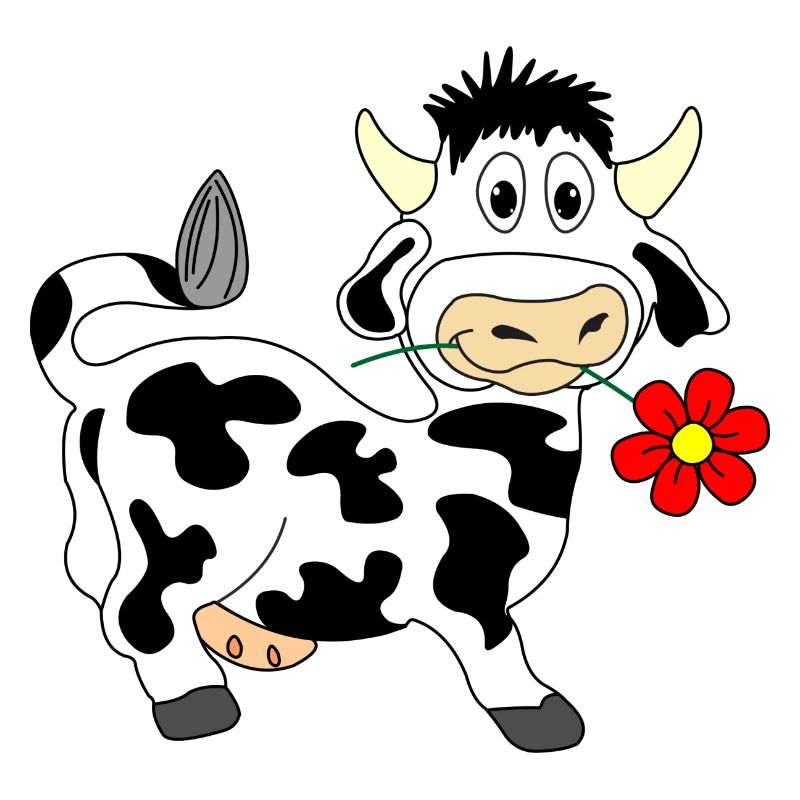 Vache avec une fleur dans la bouche
